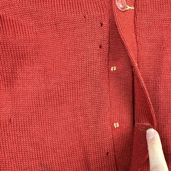 Vintage Wool Cardigan Sweater Distressed Brick Red Primitive 40s Varsity USA - Picture 11 of 16